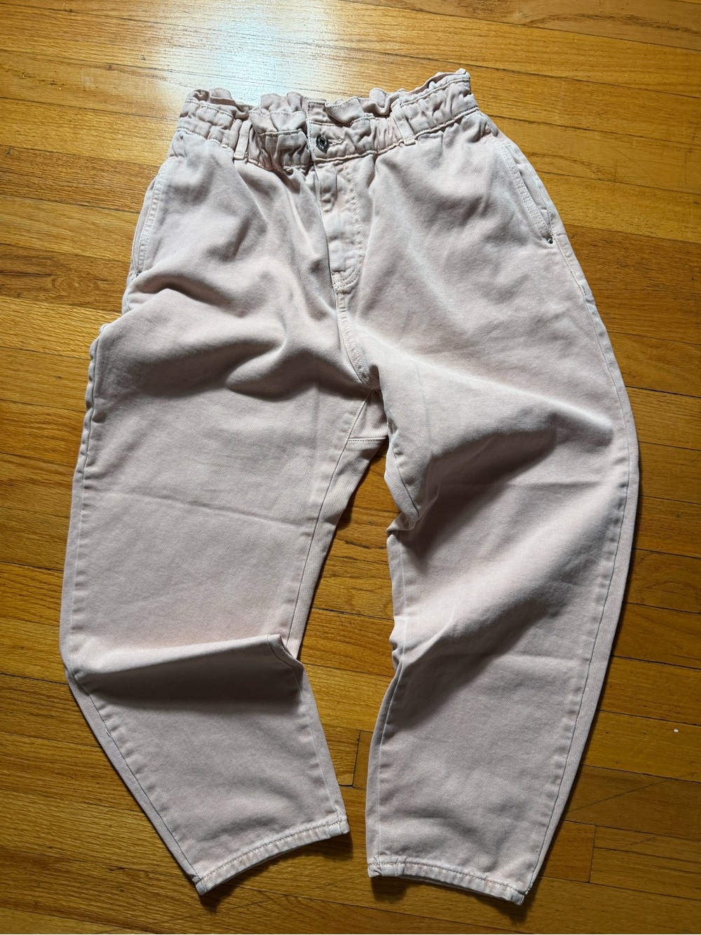Zara Pale Pink Drawstring Paperbag Waist Chinos